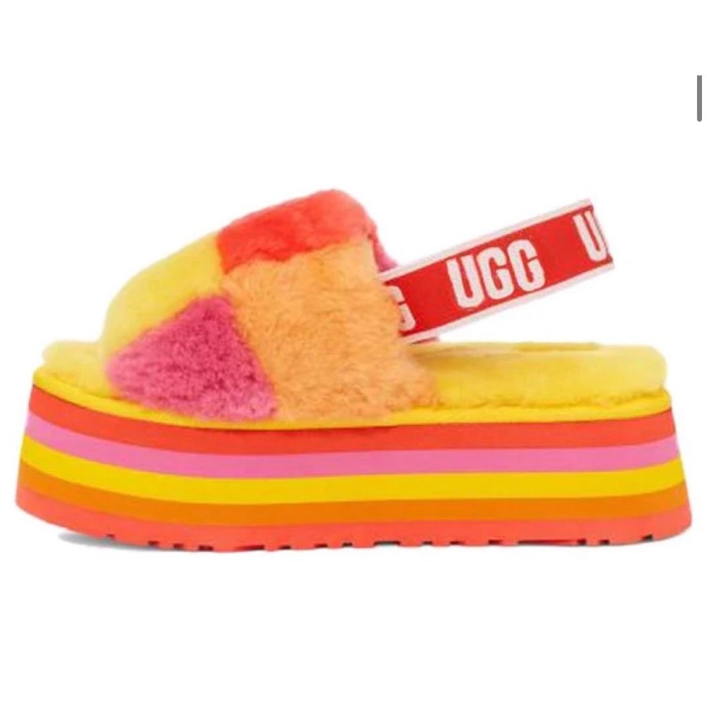 UGG Disco Checker Slide Thick Sole Sandals Yellow